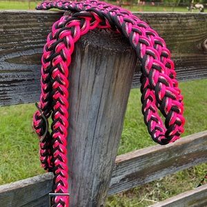 NEW - Neon Pink, White & Black 9 Strand 8’ Reins Pre-Shrunk